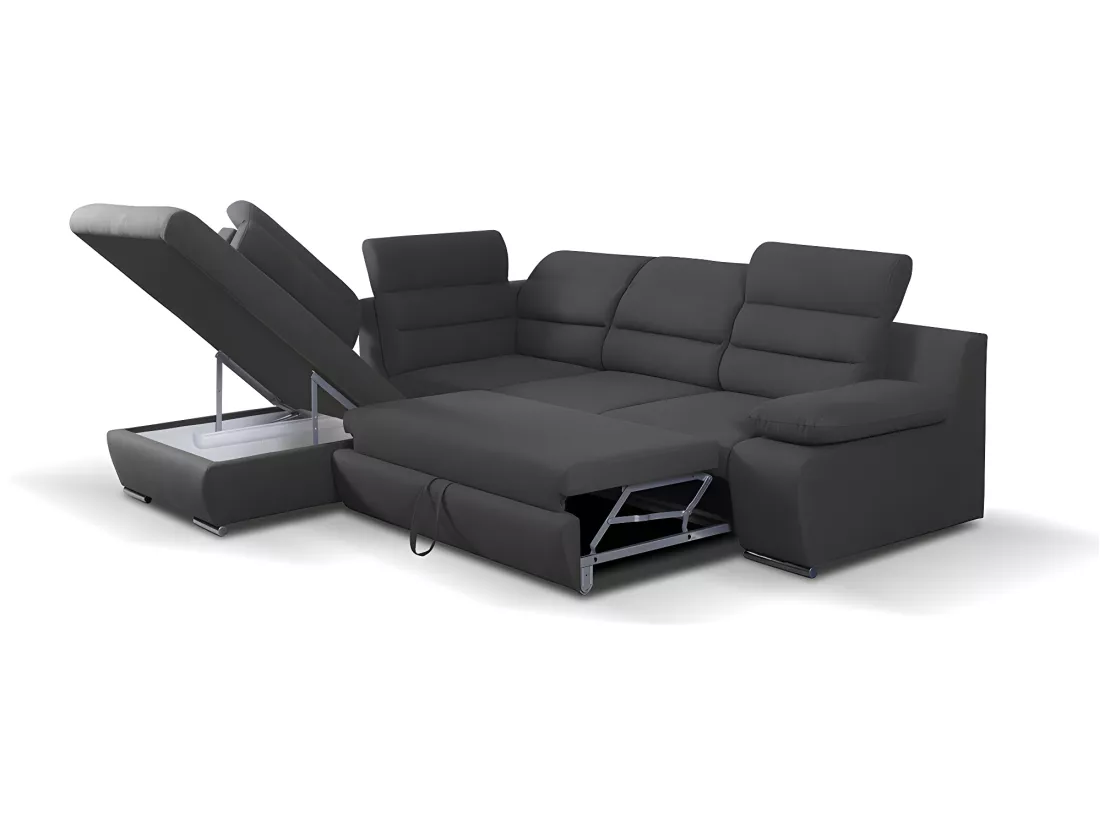 Canapé d'angle convertible en tissu PYLOS - Anthracite - Angle gauche