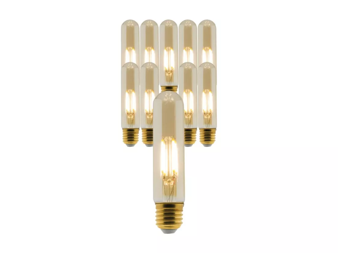 Lot de 10 ampoules déco filament LED ambrée Tube 4W E27 400lm 2500K - Zenitech