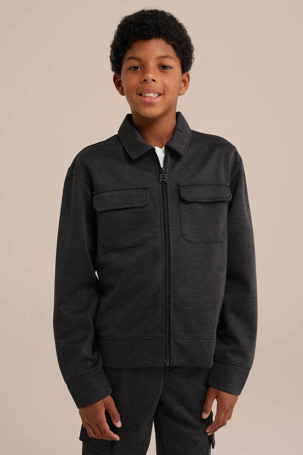 WE Fashion gemêleerde shacket tussenjas black melange