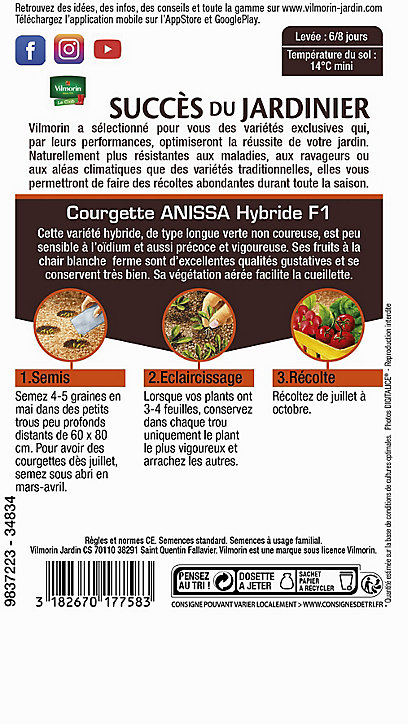 Sachet graines de courgette Anissa HF1