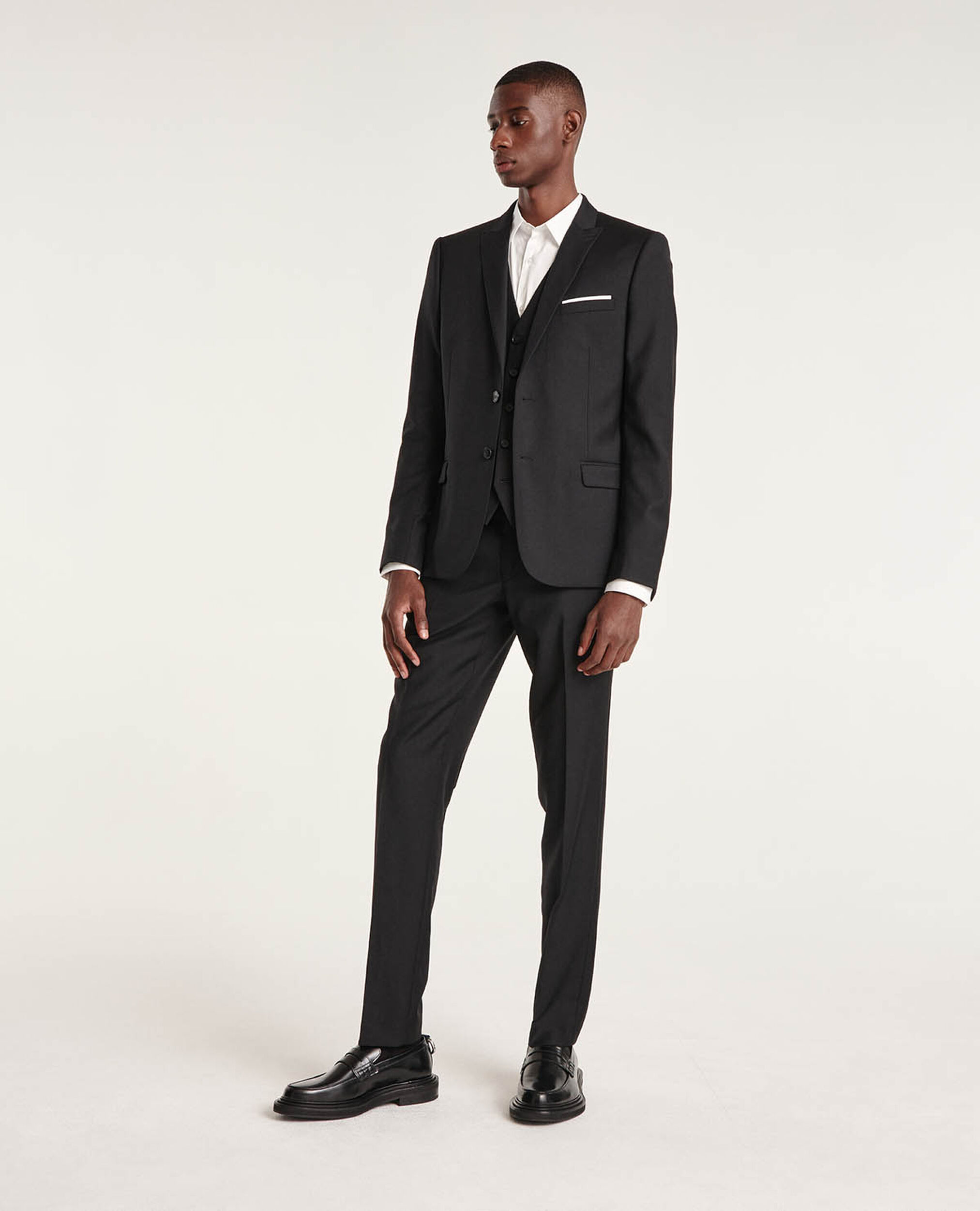 Gilet de costume boutonné en laine noir