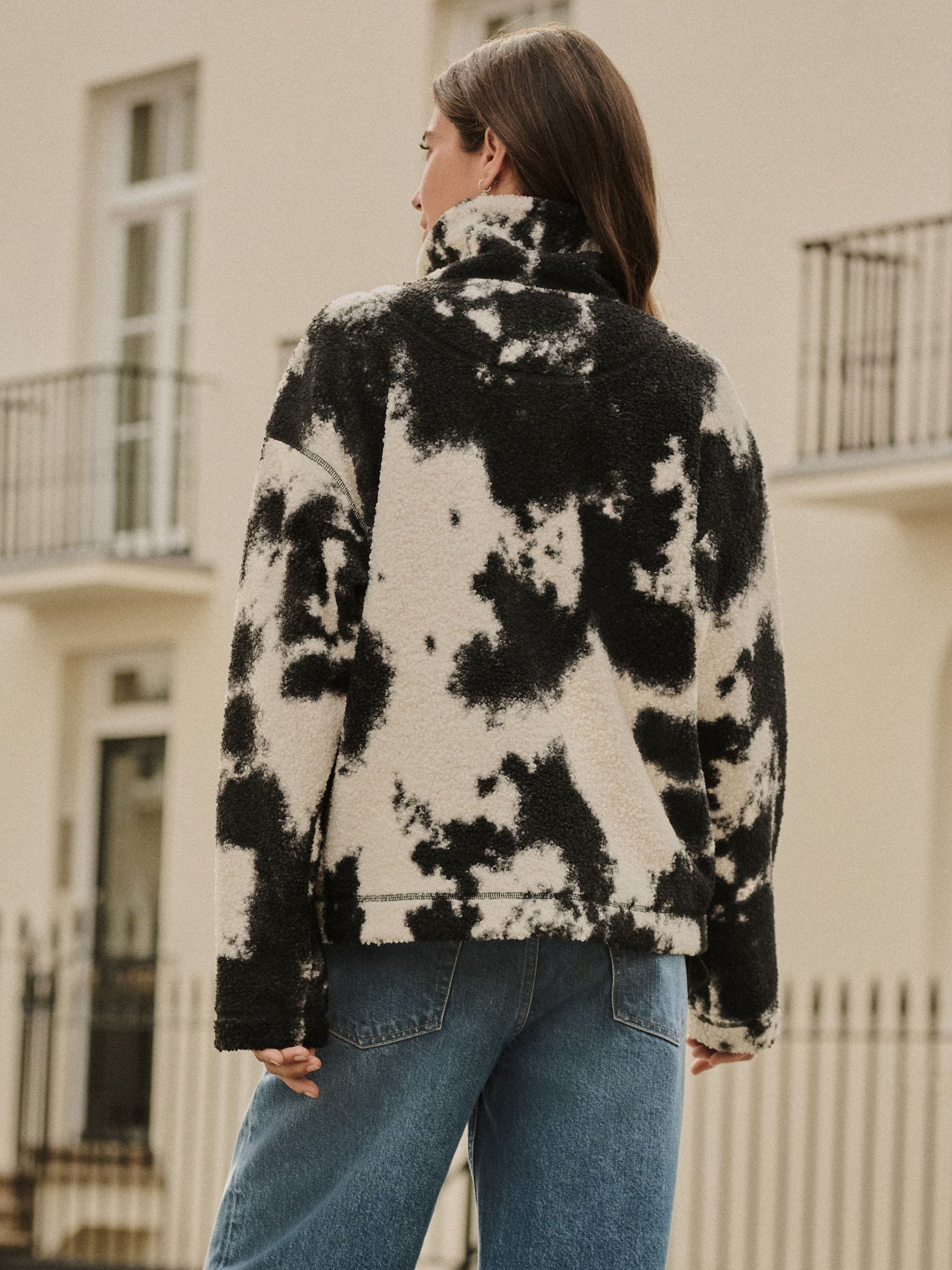 Zwart/ecru koeienprint - Soft Touch Knusse Teddy Borg Kwartrondrits Fleece