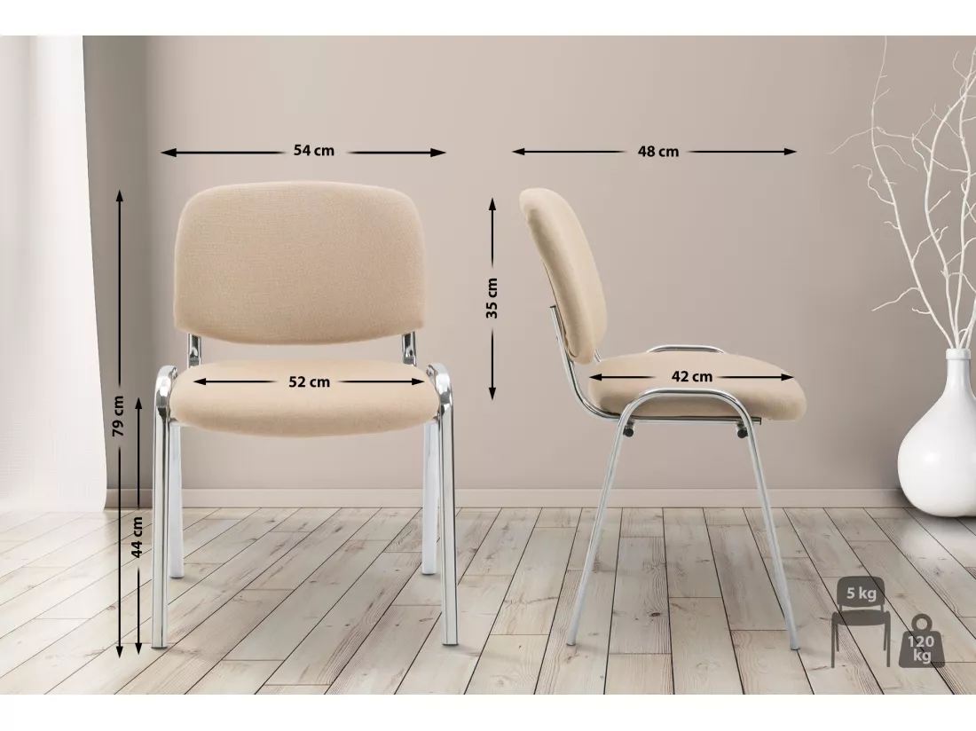 Chaise de salle à manger - Tissu & Métal chromé - Crème - Ken
