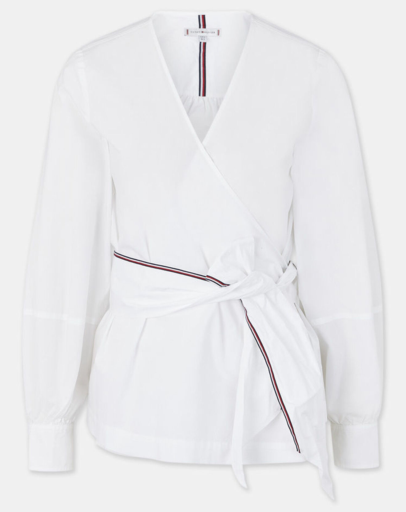 Tommy Hilfiger Blouse 100% Coton Bio Abo Stripe Wrap blanche