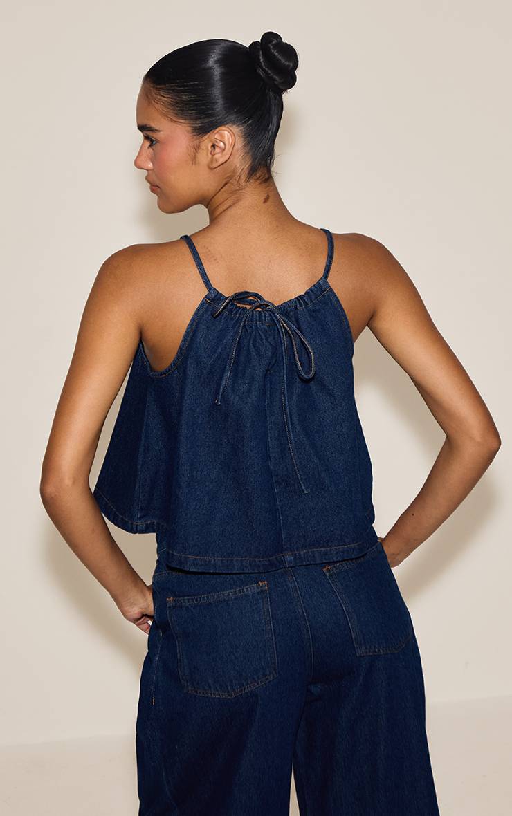 Bleu Indigo Haut En Denim Sans Manches Vaporeux