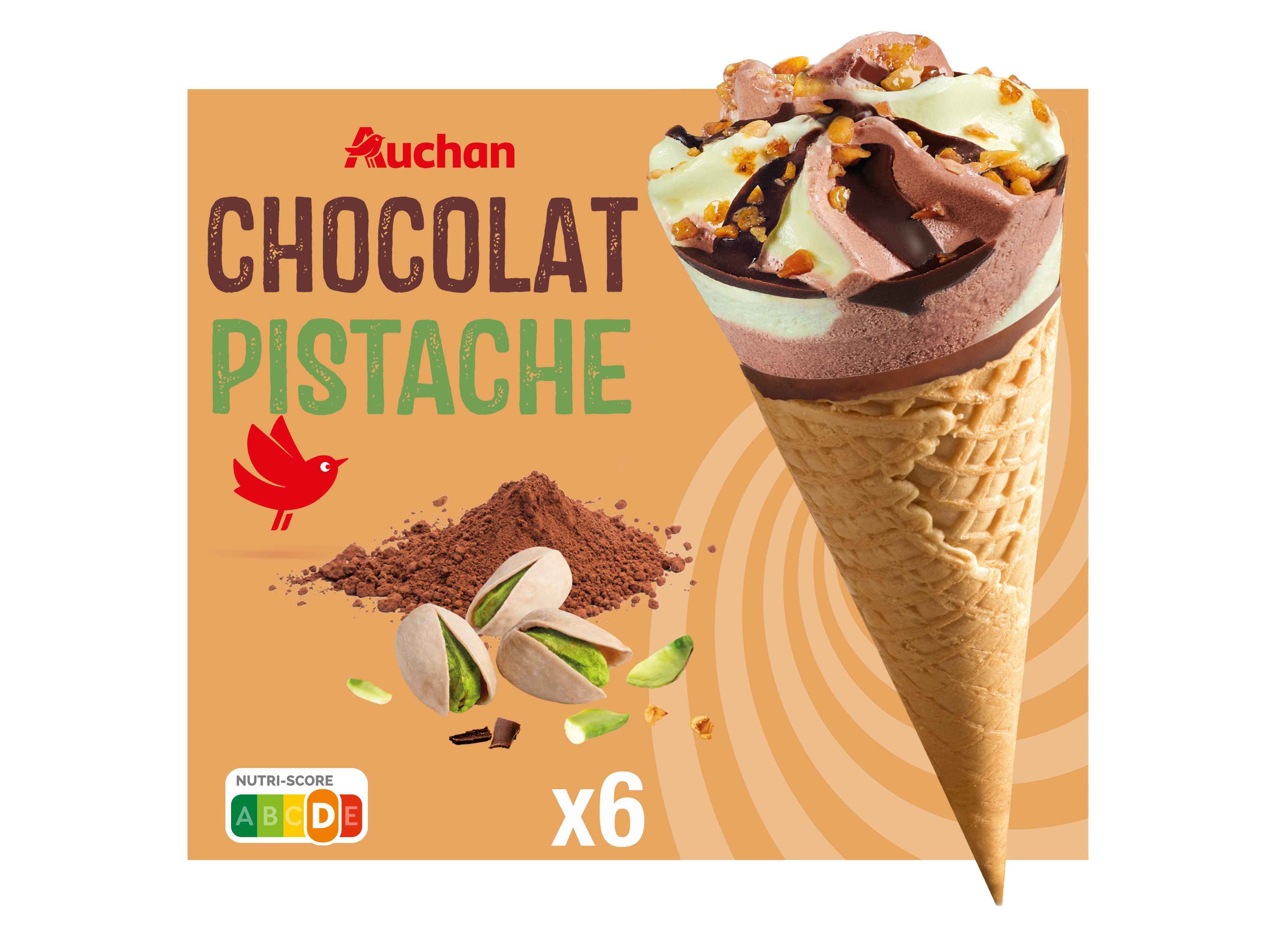 GELADO CONE AUCHAN CHOCOLATE PISTACHIO 6X120ML