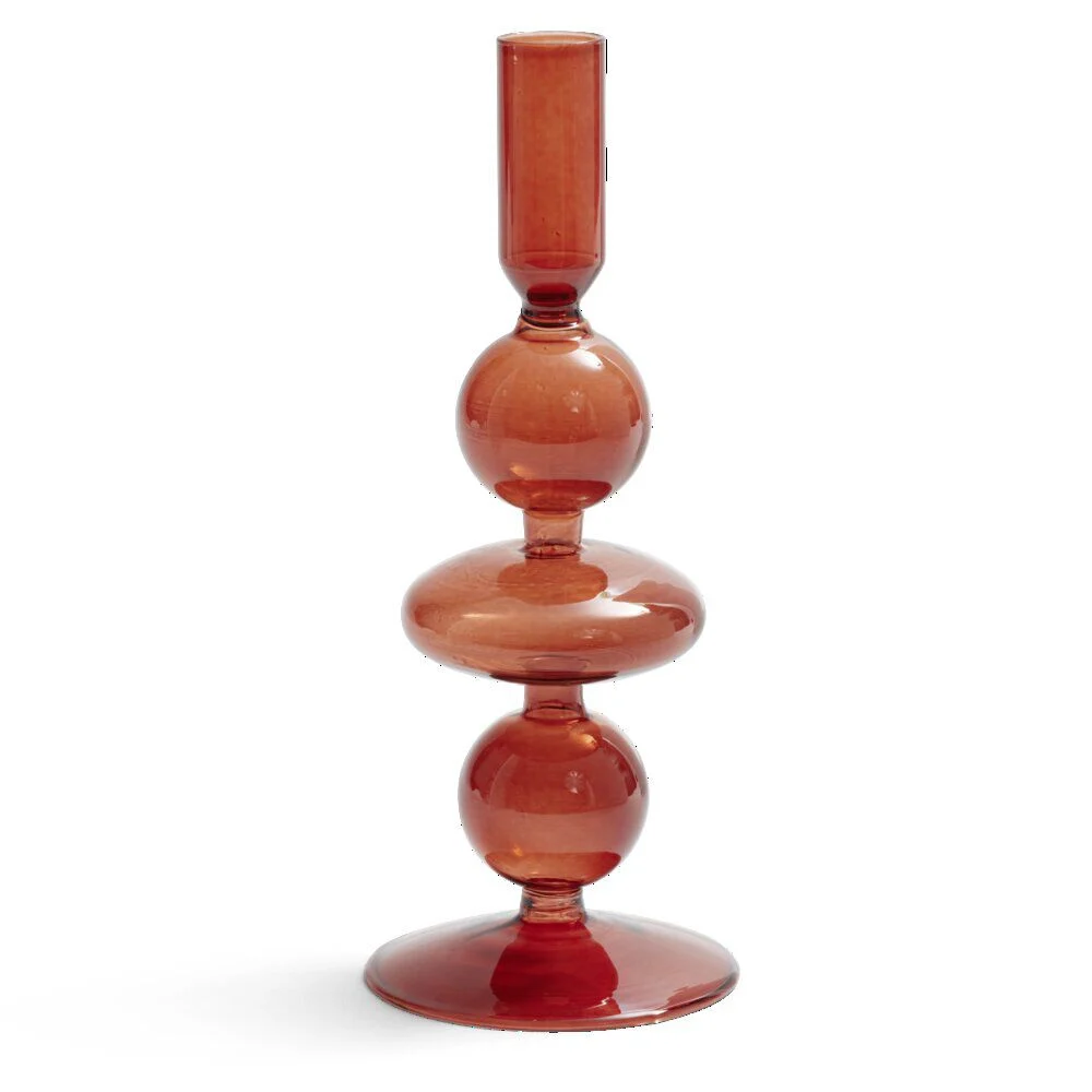 Bougeoir chandelier verre ambre Ø8,7xH21,5cm