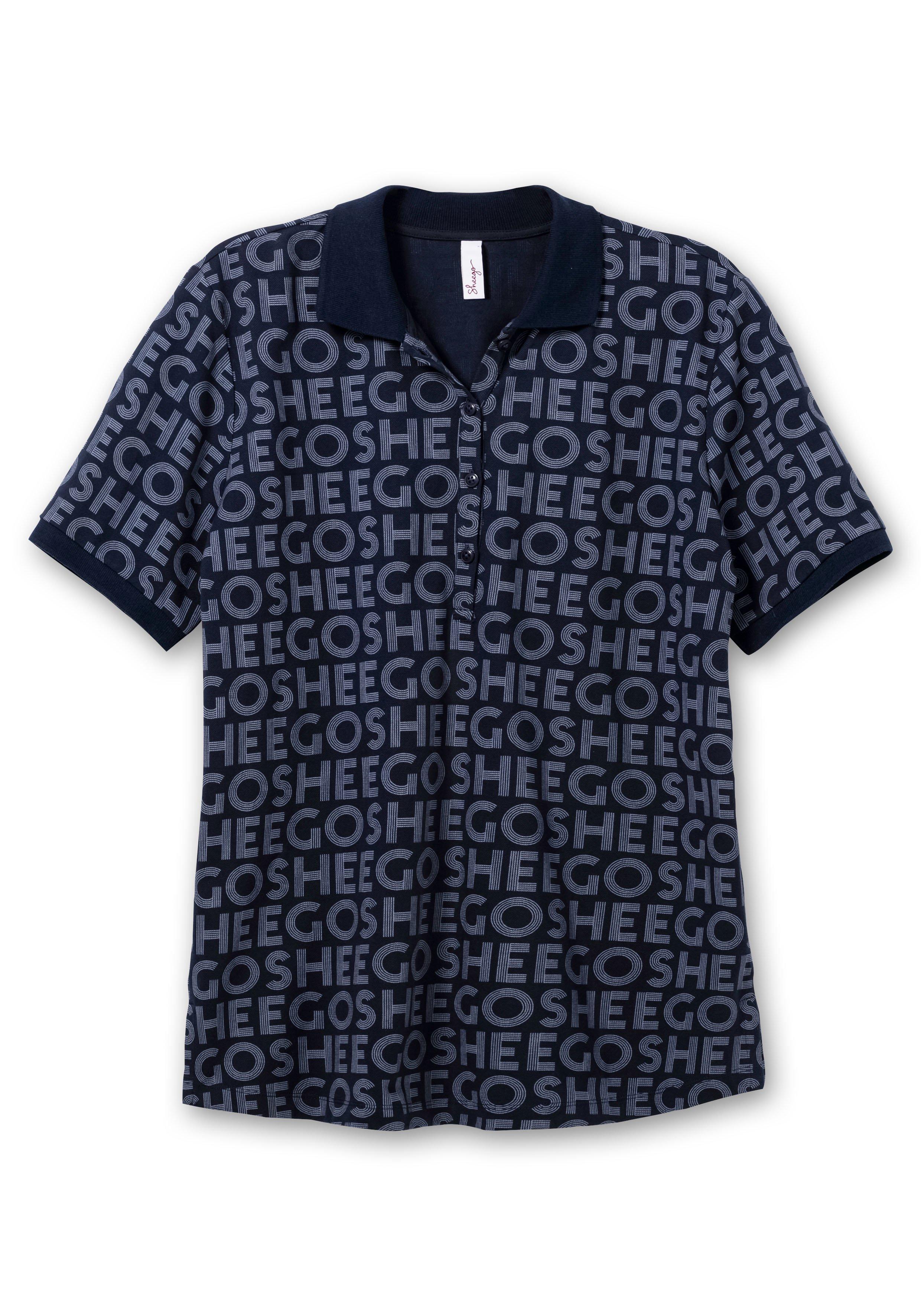Poloshirt mit Alloverdruck, aus Waffelpiqué