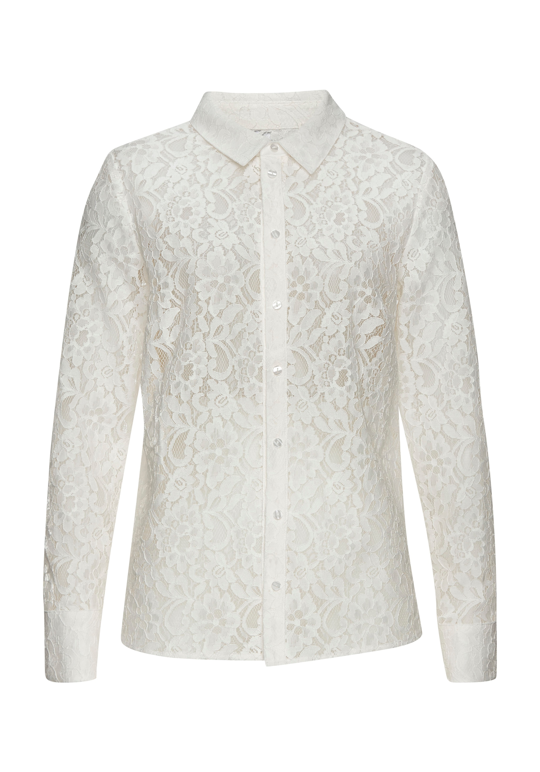 LASCANA Spitzenbluse , mit Hemdblusenkragen, Spitzenbluse, transparente Bluse, festlich