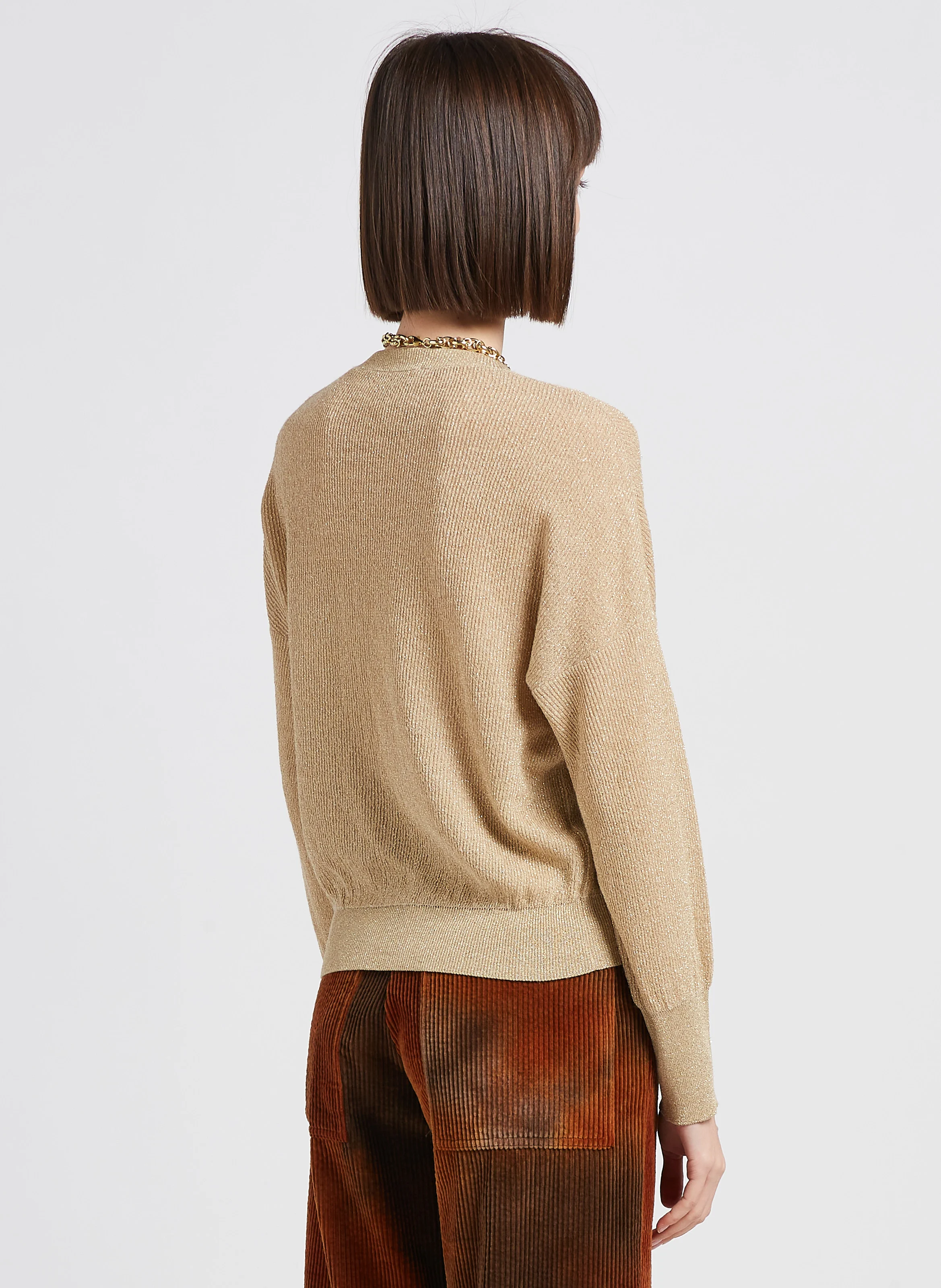 DESIRE - Pull col rond en maille métallisée | Beige