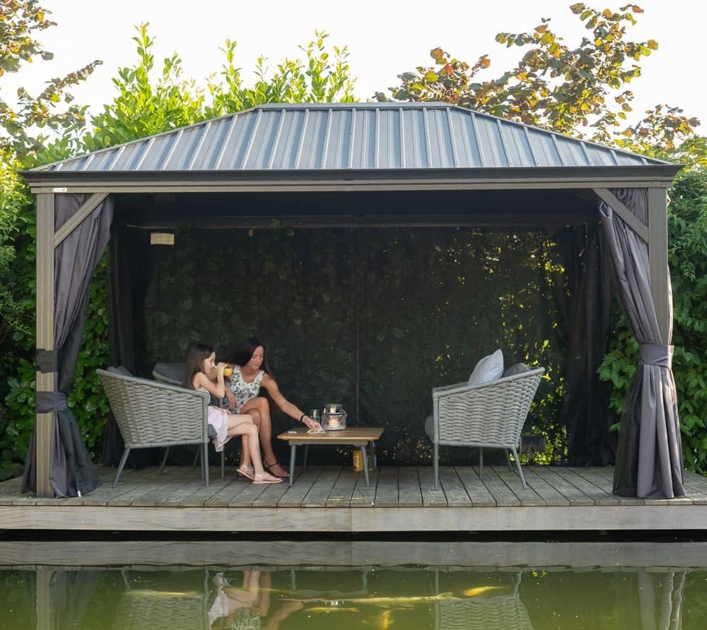 Sojag Alu Pavillon Marsala 1014 | Hardtop Pavillon mit Moskitonetz | Anthrazit | 298x423x278 cm