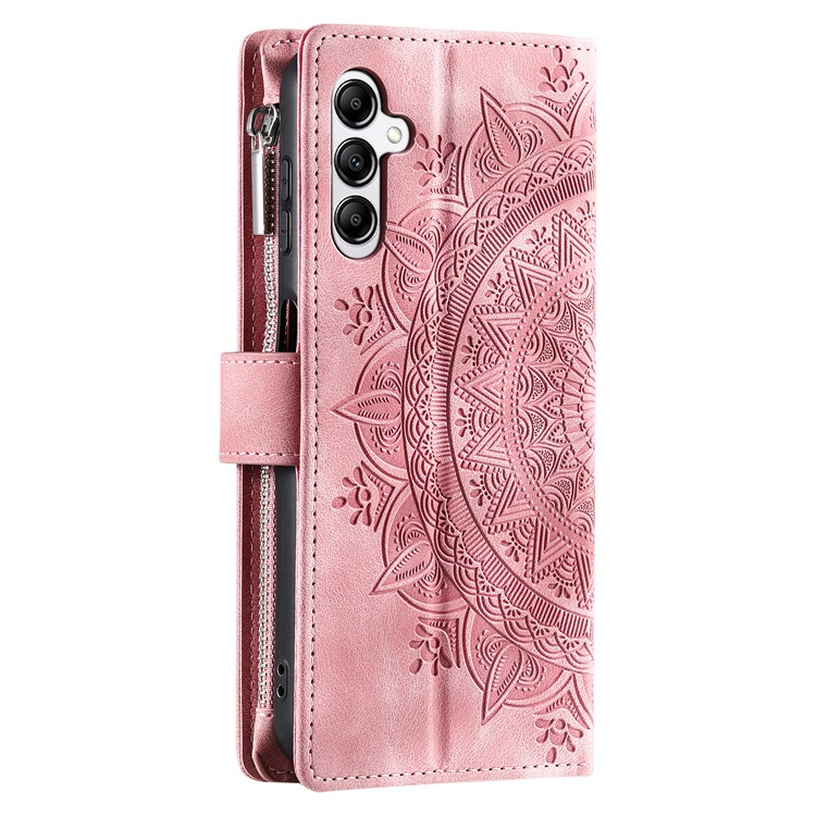Samsung Galaxy A36 Leder Tasche Flip Cover mit Reissverschluss - Mandala Flowers Imprint - Rosa