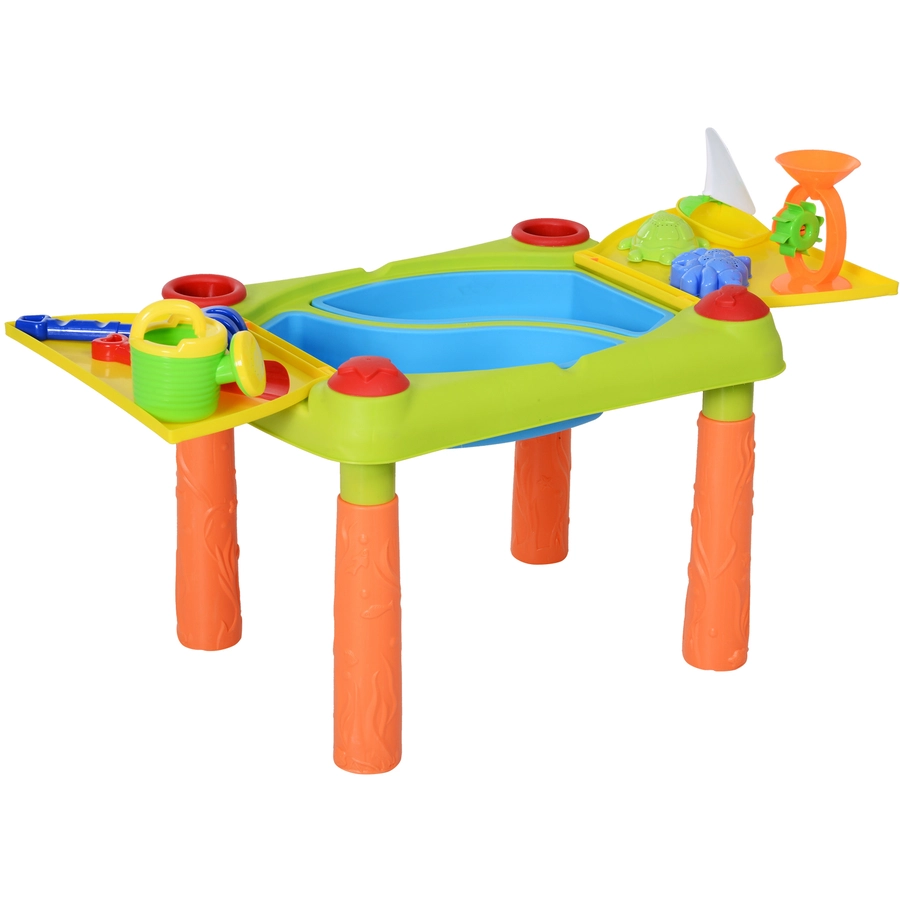 HOMCOM Kinder Sandkastentisch mit 16-tlg. Zubehör grün, gelb, orange