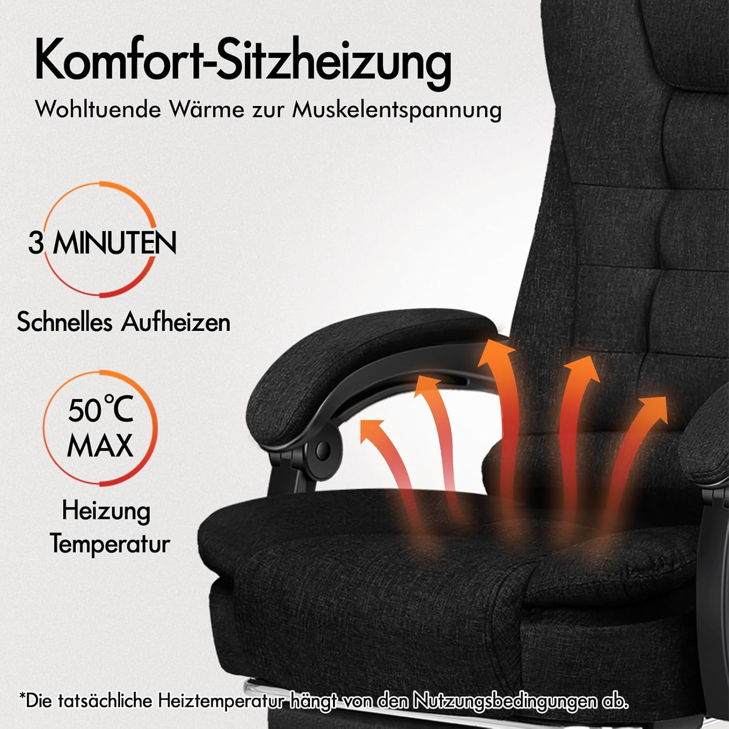 ALFORDSON Bürostuhl mit Massagefunktion, ergonomisches Design mit großer Sitzpolsterung, Lendenwirbelstütze, Rollen, für reibungslose Mobilität im Büro, Schwarz, Leinen Fabric