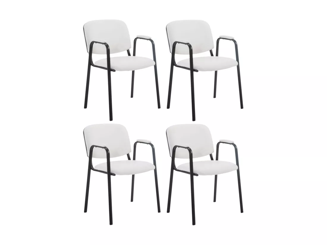 Lot de 4 Chaise de salle à manger - Similicuir & Métal noir mat - Blanc - Ken Pro