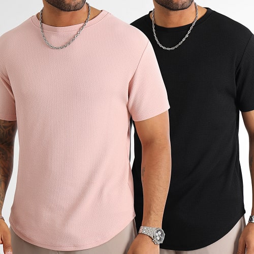Lot De 2 Tee Shirts Texturé Waffle 0154 0297 Rose Noir