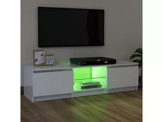 Meuble TV avec lumières LED blanc brillant 120x30x35,5 cm
