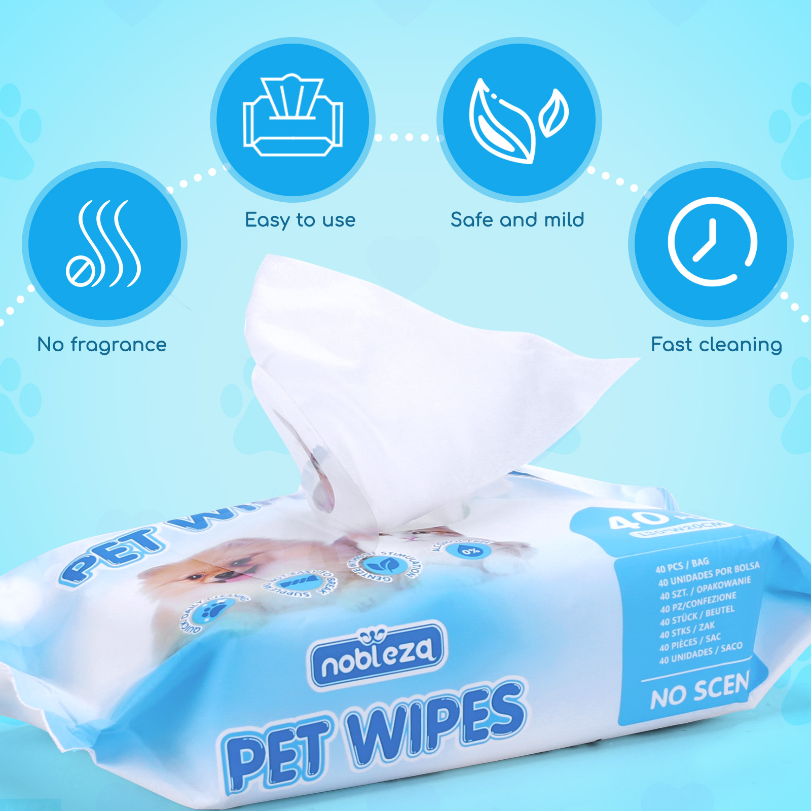 40 unidades de lenços umedecidos para higiene canina, lenços desinfetantes Inodorina para animais de estimação, lenços com clorexidina para cães e gatos.