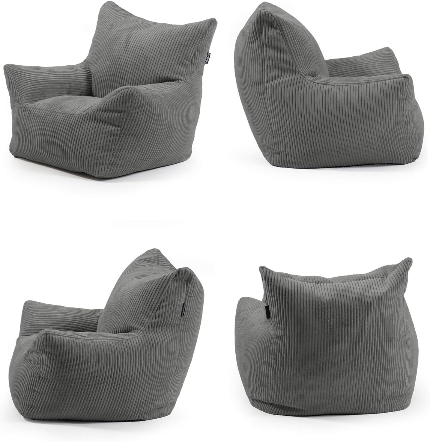 mokebo Kindersessel aus Cord 'Der Pausenheld', Sitzsack Kinder mit Füllung, auch als Lesesessel oder Sitzkissen fürs Kinderzimmer, Kindersitzsack oder Sessel für Kinder aus Cordstoff in Anthrazit