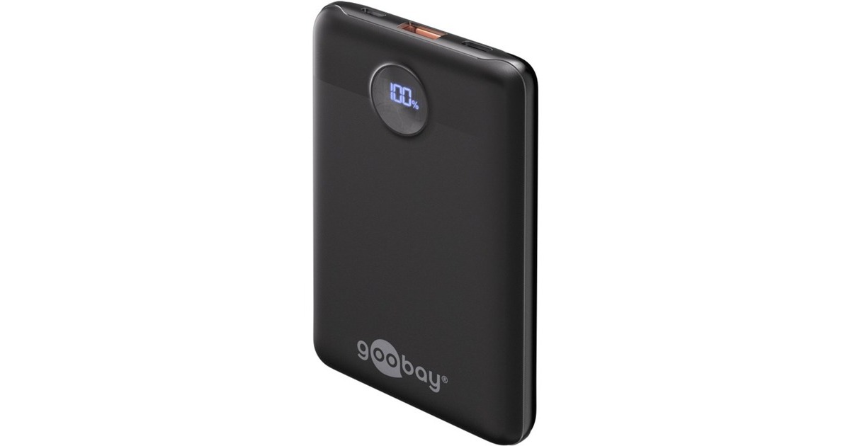 goobayPowerbank Compact 10.000 mAh  (Zwart, 10 Ah, 1x USB-A, 1x USB-C, Power Delivery, Quick Charge)