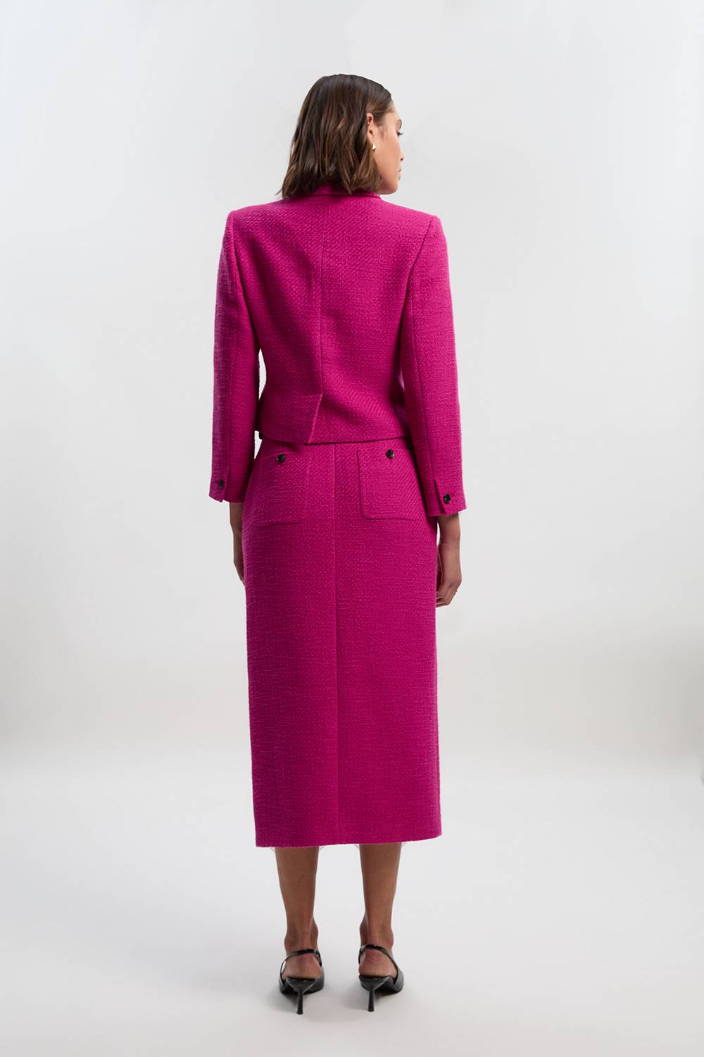 KarenMillen Jupe Crayon Ajustée en Tweed Texturé avec Ceinture