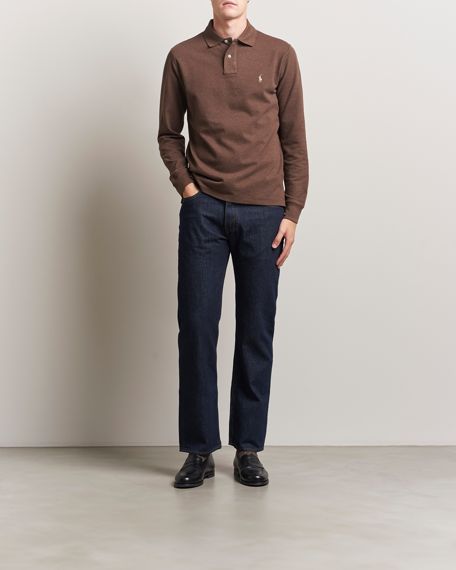 Polo Ralph Lauren Custom Slim Fit Long Sleeve Polo Nutmeg Brown Heather