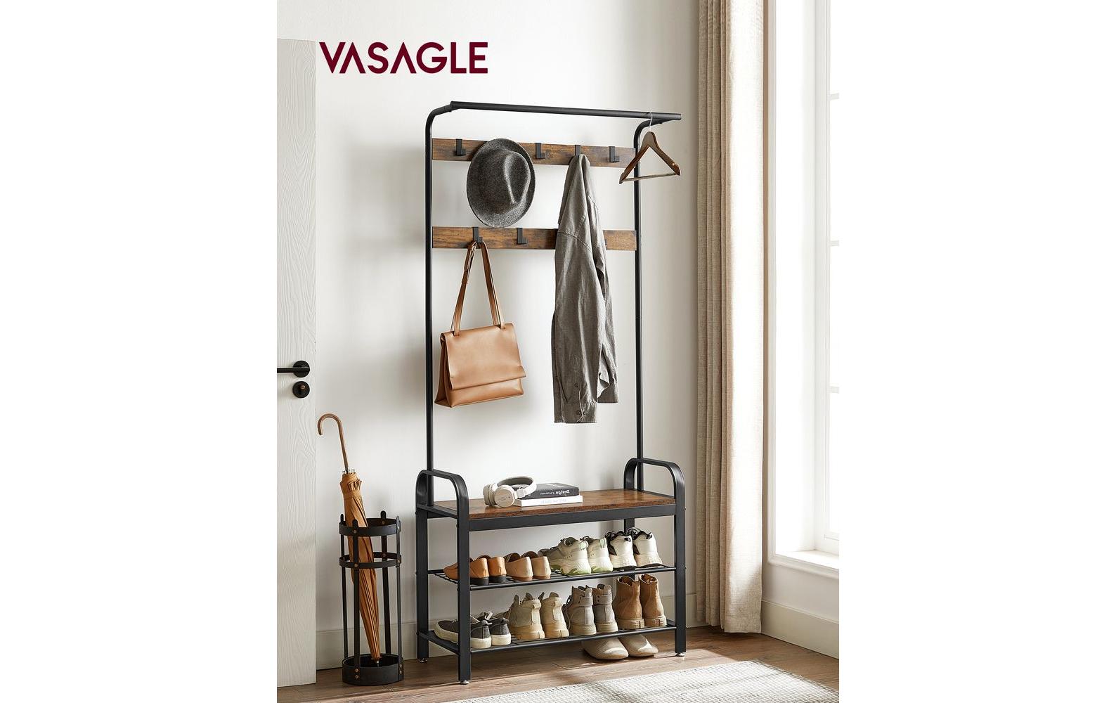 Wandgarderobe 84 cm x 183 cm, Braun/SchwarzGarderobe mit Schuhregal