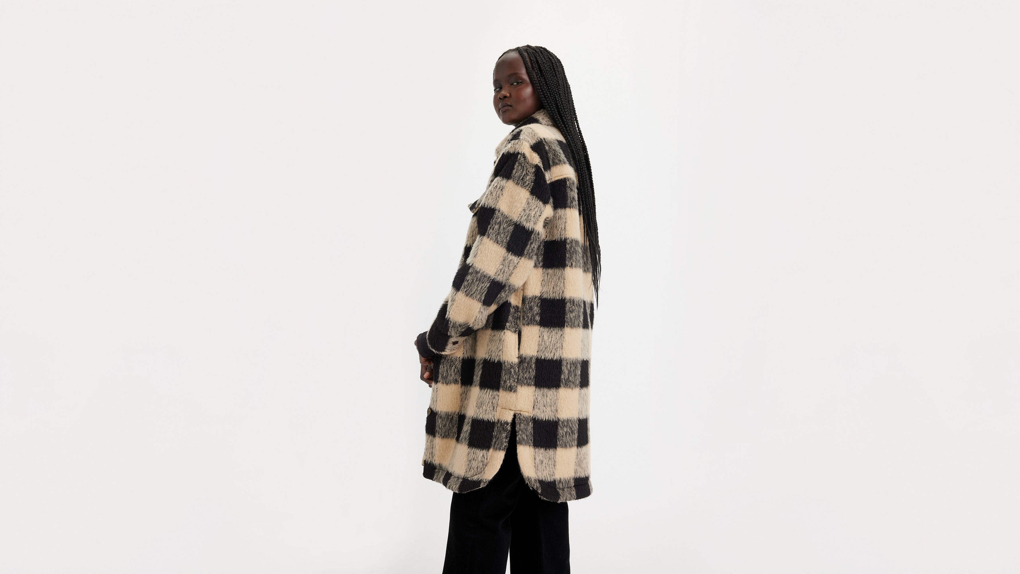 Veste longue Nola - Darla Gingham Almond Buff - Multicolore