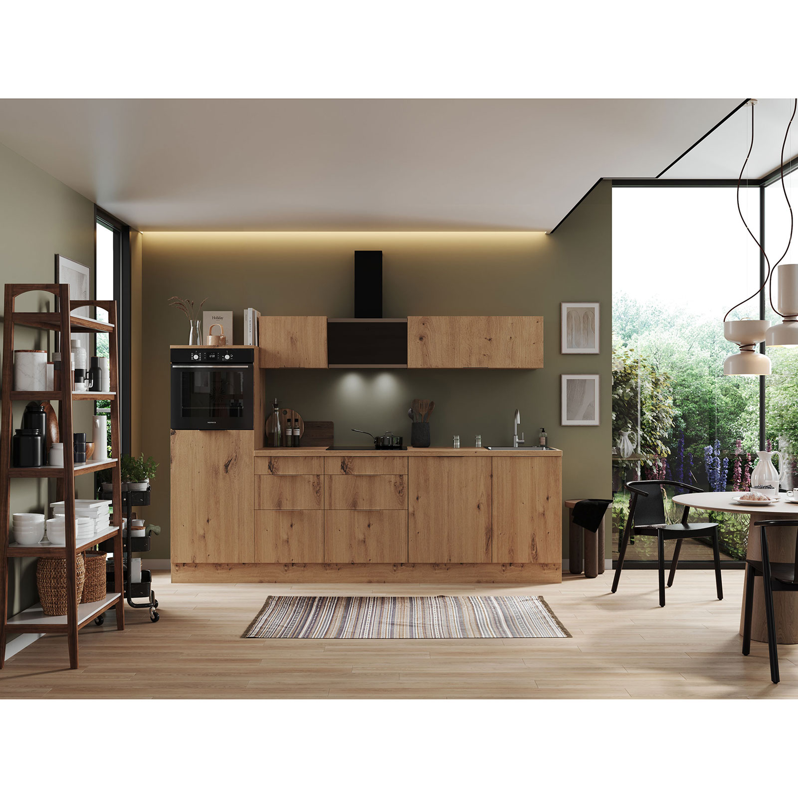 RESPEKTA Küchenblock - Artisan Eiche - mit E-Geräten - 280 cm