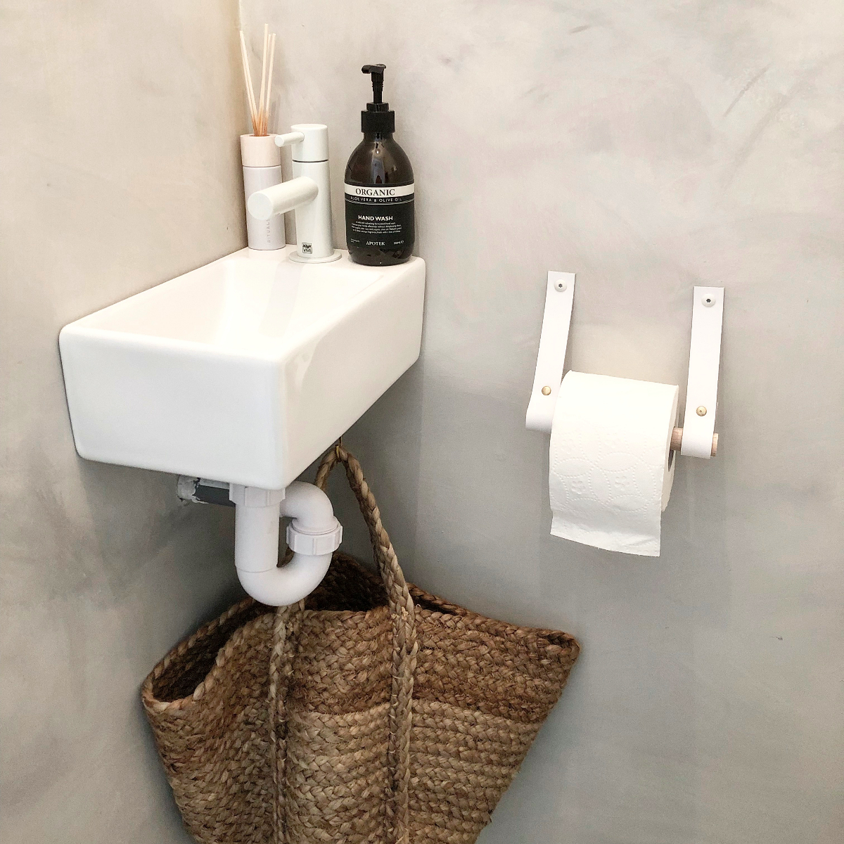 Leren toiletrolhouder (roldrager: zwart metaal) Taupe