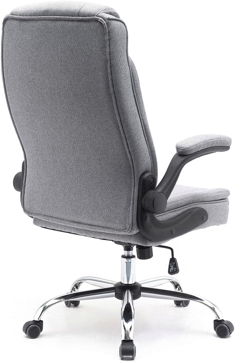 Stoff-Bürostuhl Comfortable, ergonomischer Drehstuhl bis 130 kg, mit klappbaren Armlehnen, Schreibtisch Stuhl mit Hohe Rückenlehne, grau