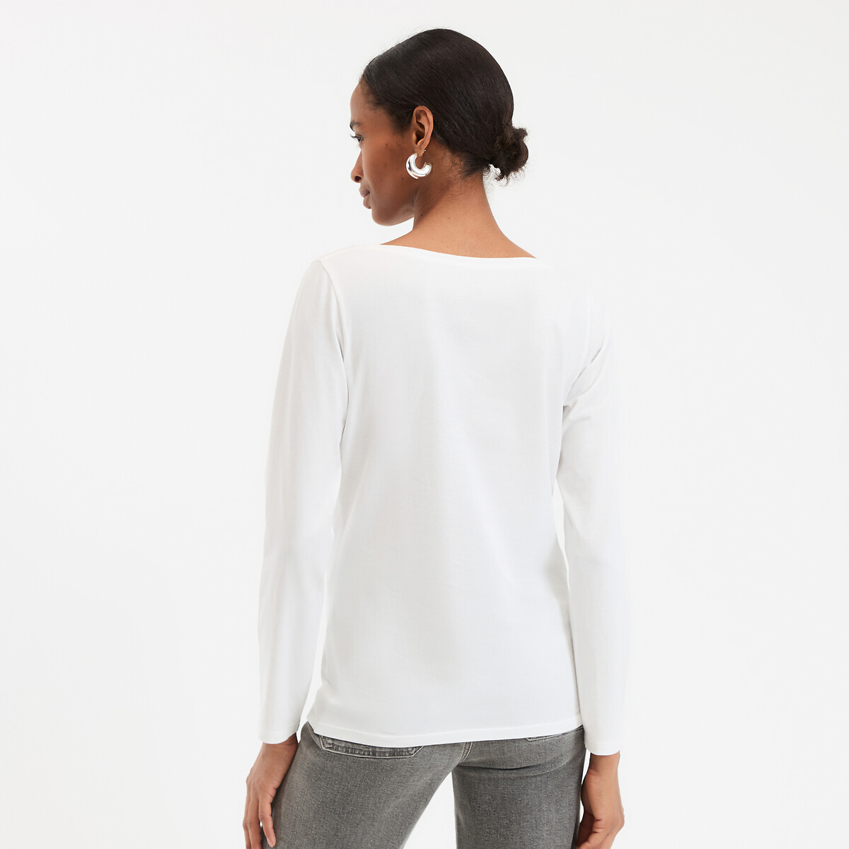 COLEÇÕES LA REDOUTE<br>Camiseta de algodão orgânico, gola V, mangas compridas