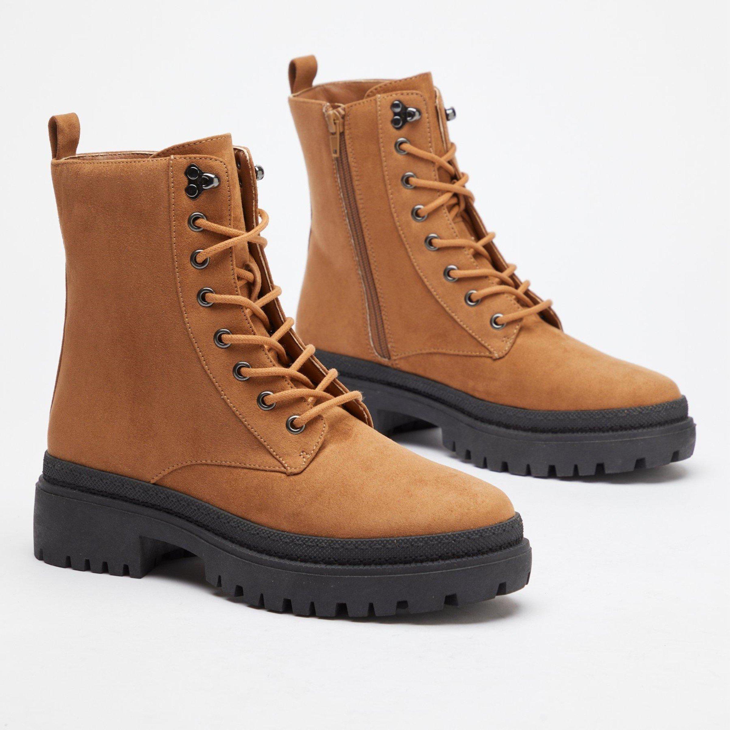 Be You Studio Lace Up Stitch Detail Biker Boot