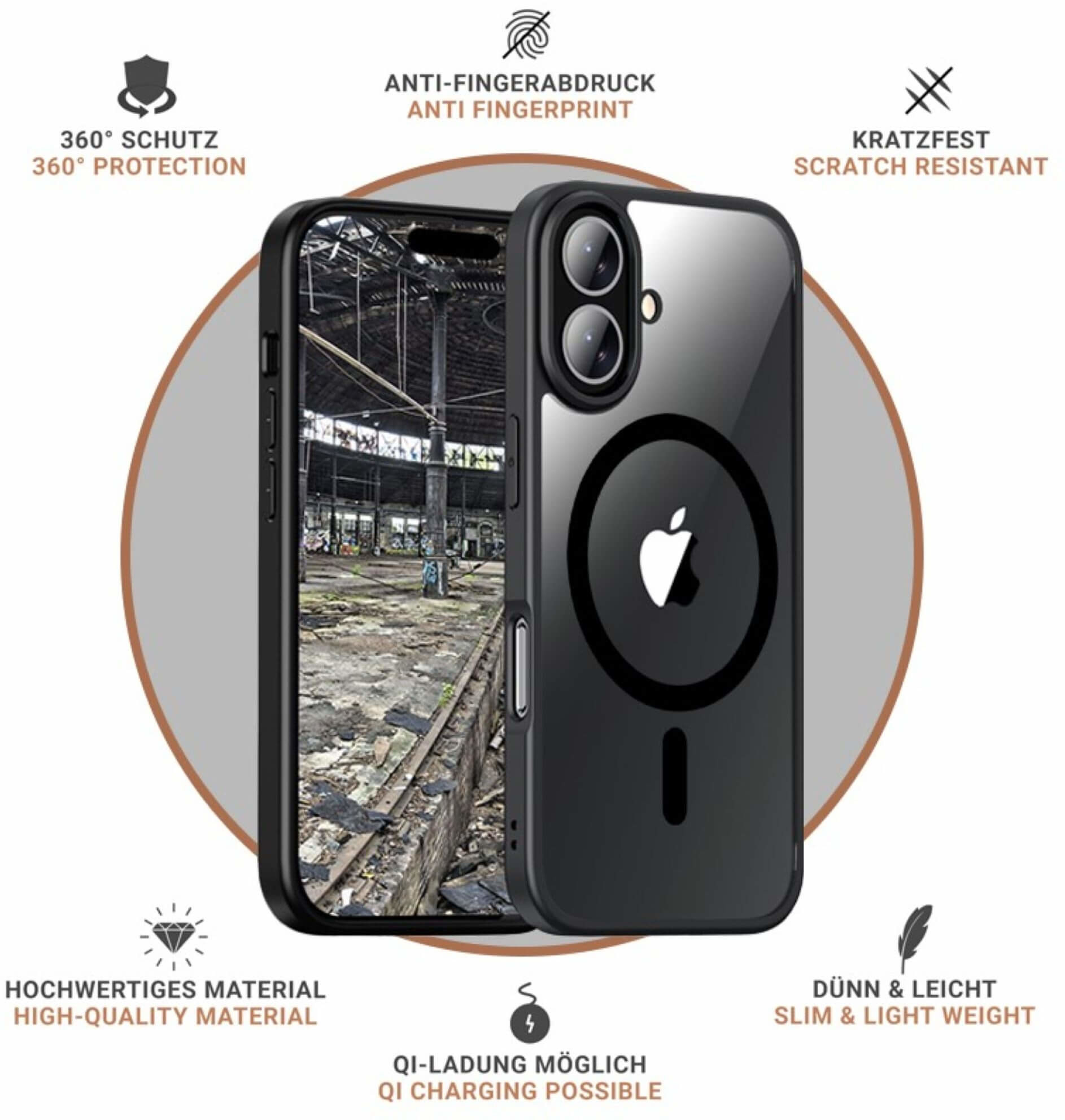 iPhone 16 MagSafe Hybrid Hülle TPU Bumper   Acryl Rückseite Pankow Hybrid (11098) - Schwarz / Transparent