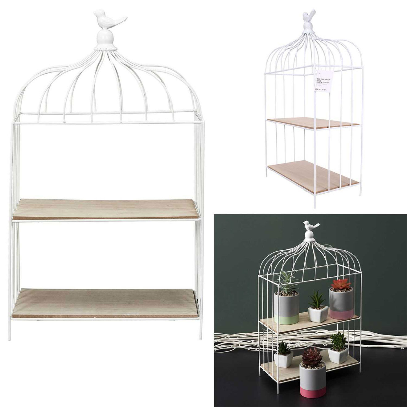 Home Deco Factory Cage à oiseau décorative blanche - 31x51x15 cm