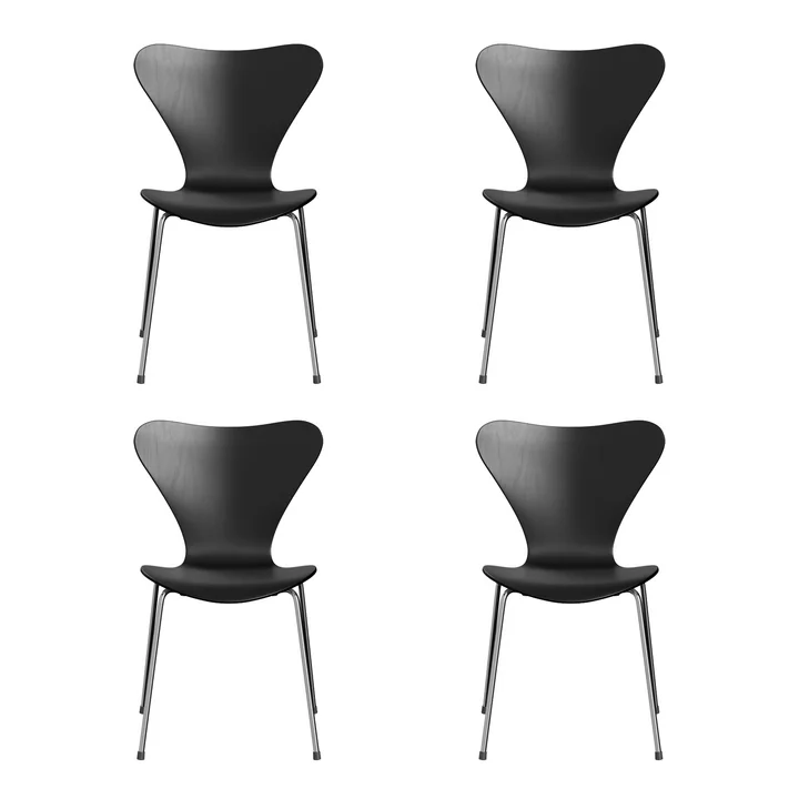Fritz Hansen - Serie 7 Stuhl, Chrom / Esche schwarz gefärbt (4er-Set)