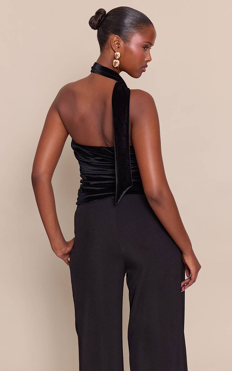 Noir Top Bandeau En Velours Avec Détail Foulard
