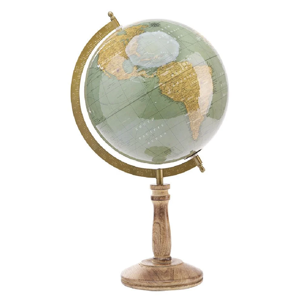 Globe terrestre rétro socle bois de manguier