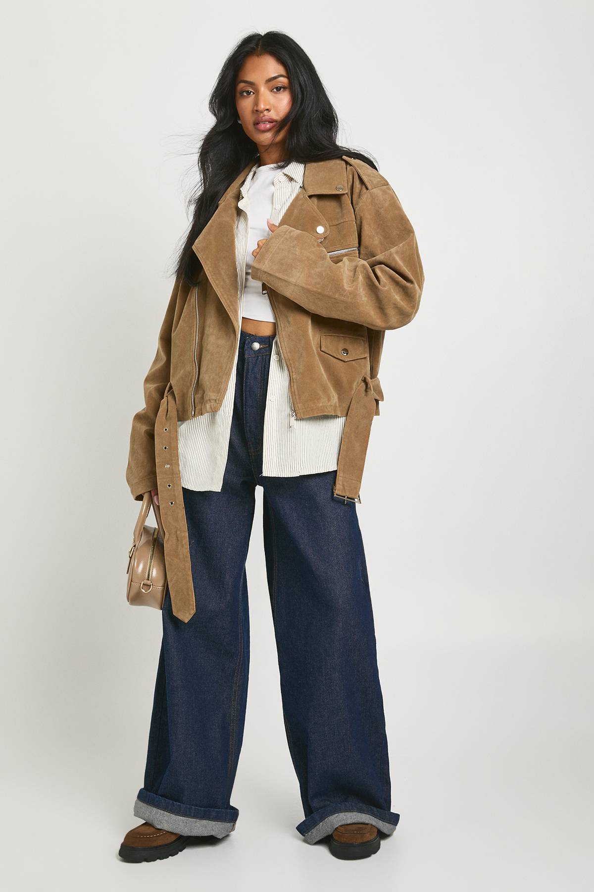 boohoo Veste de motard oversize effet suédé