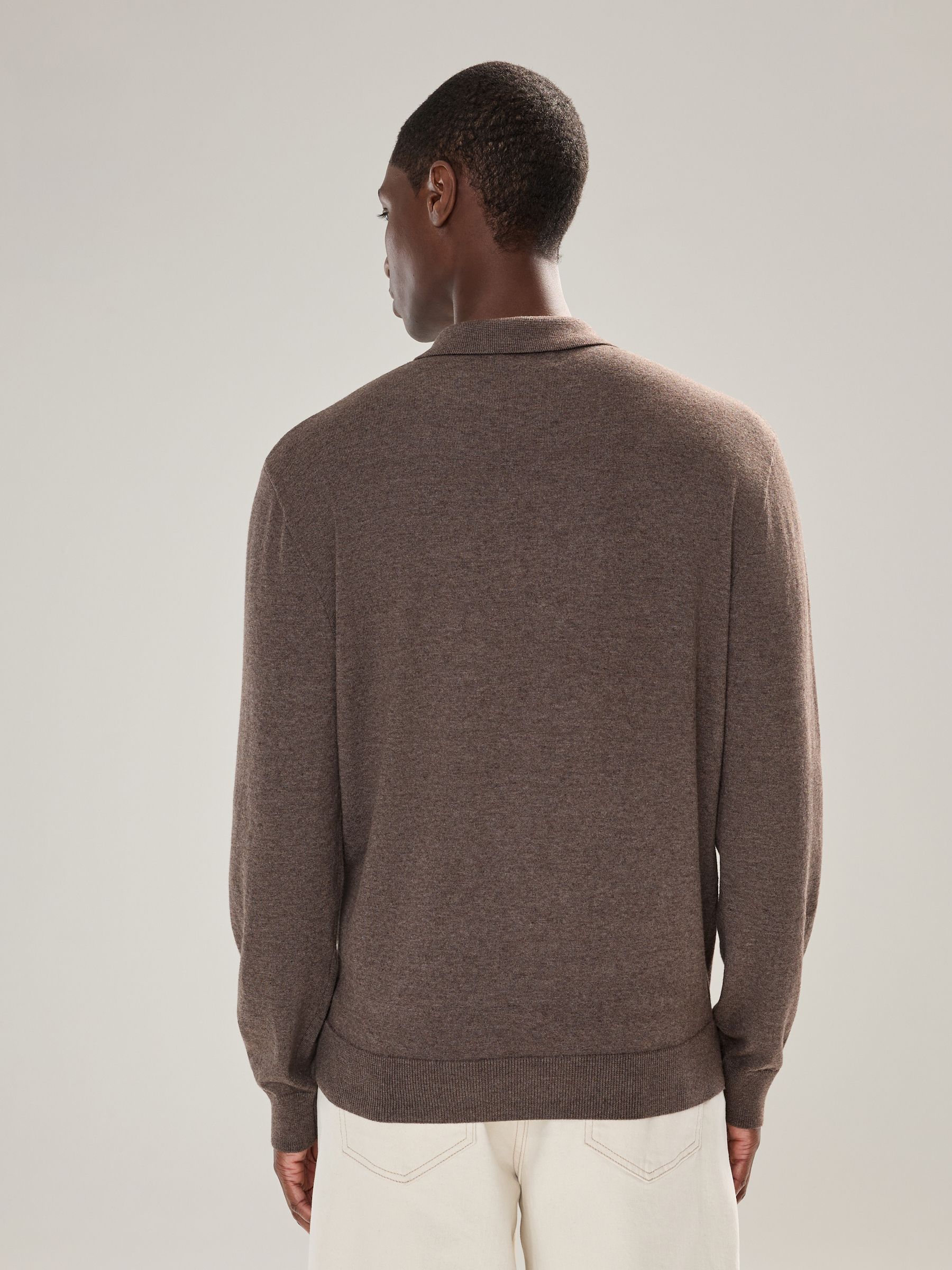 Donker kiezelkleurig - Normale Pasvorm - Katoenrijk gebreid poloshirt met lange mouwen