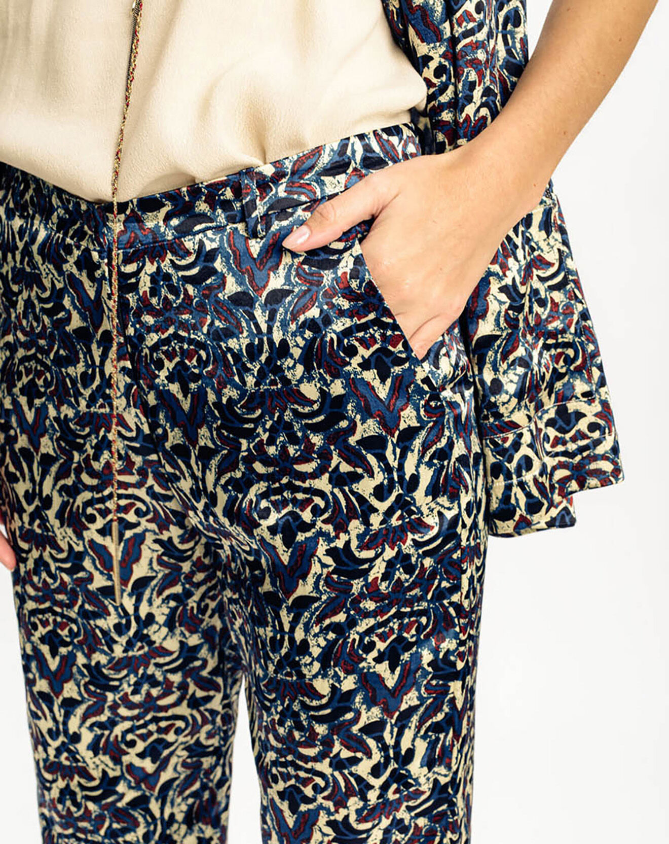 Lauren Vidal Pantalon Lou imprimé bleu/crème