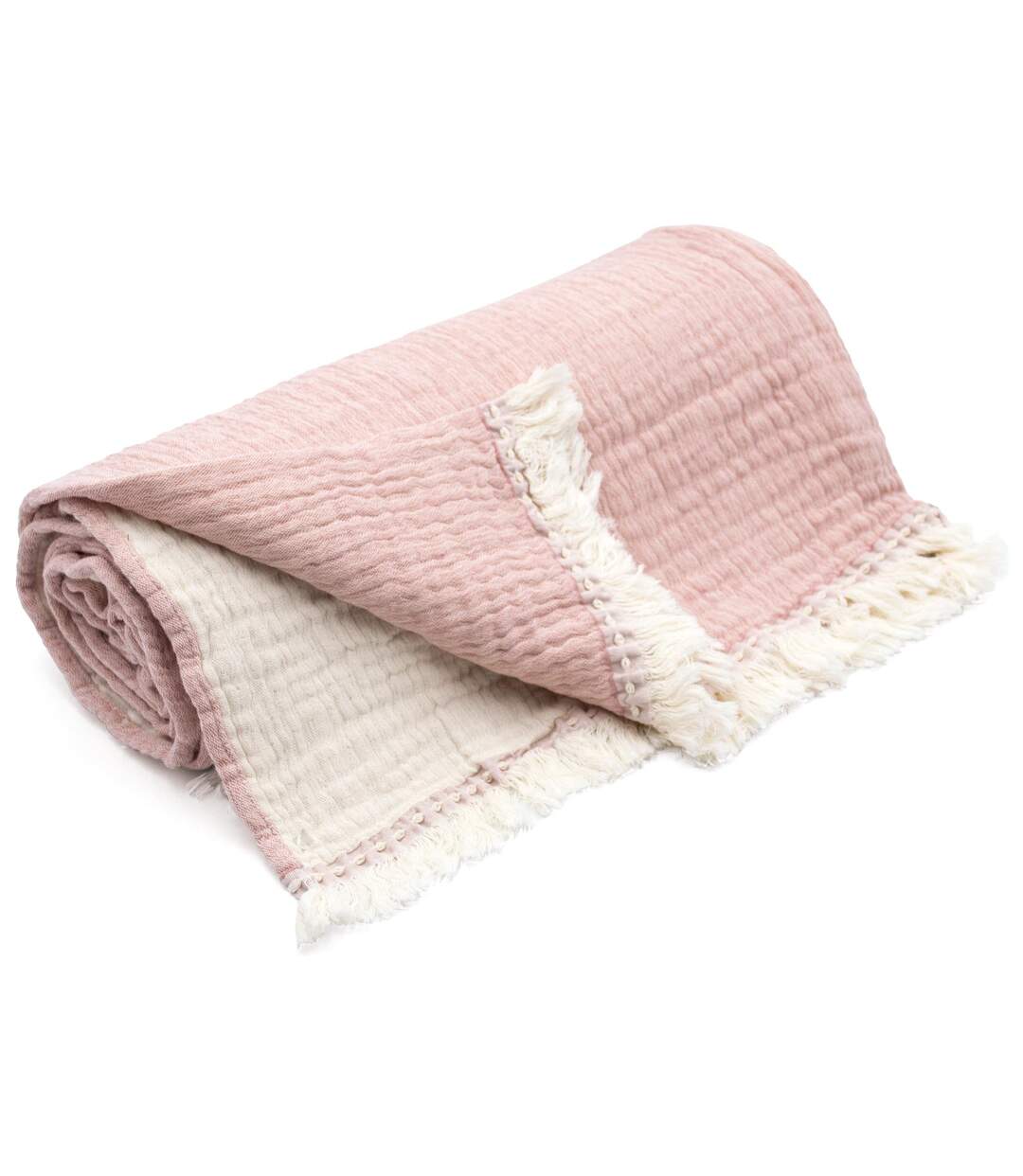 Plaid 130x170 cm VENCE gaze de coton rose thé