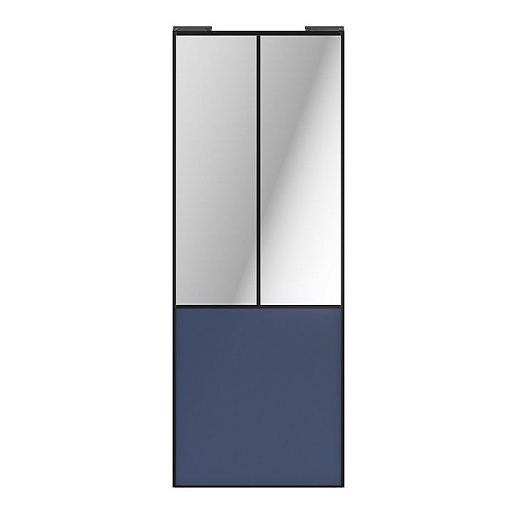 Porte de placard coulissante atelier bleu profil noir GoodHome Arius H. 248,5 x L. 91.2 cm + amortisseurs