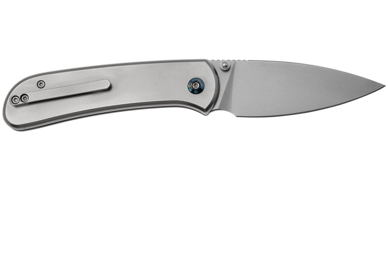 WE Knife Qubit WE22030F-2 Blasted CPM 20CV, Polished Bead Blasted Titanium, zakmes