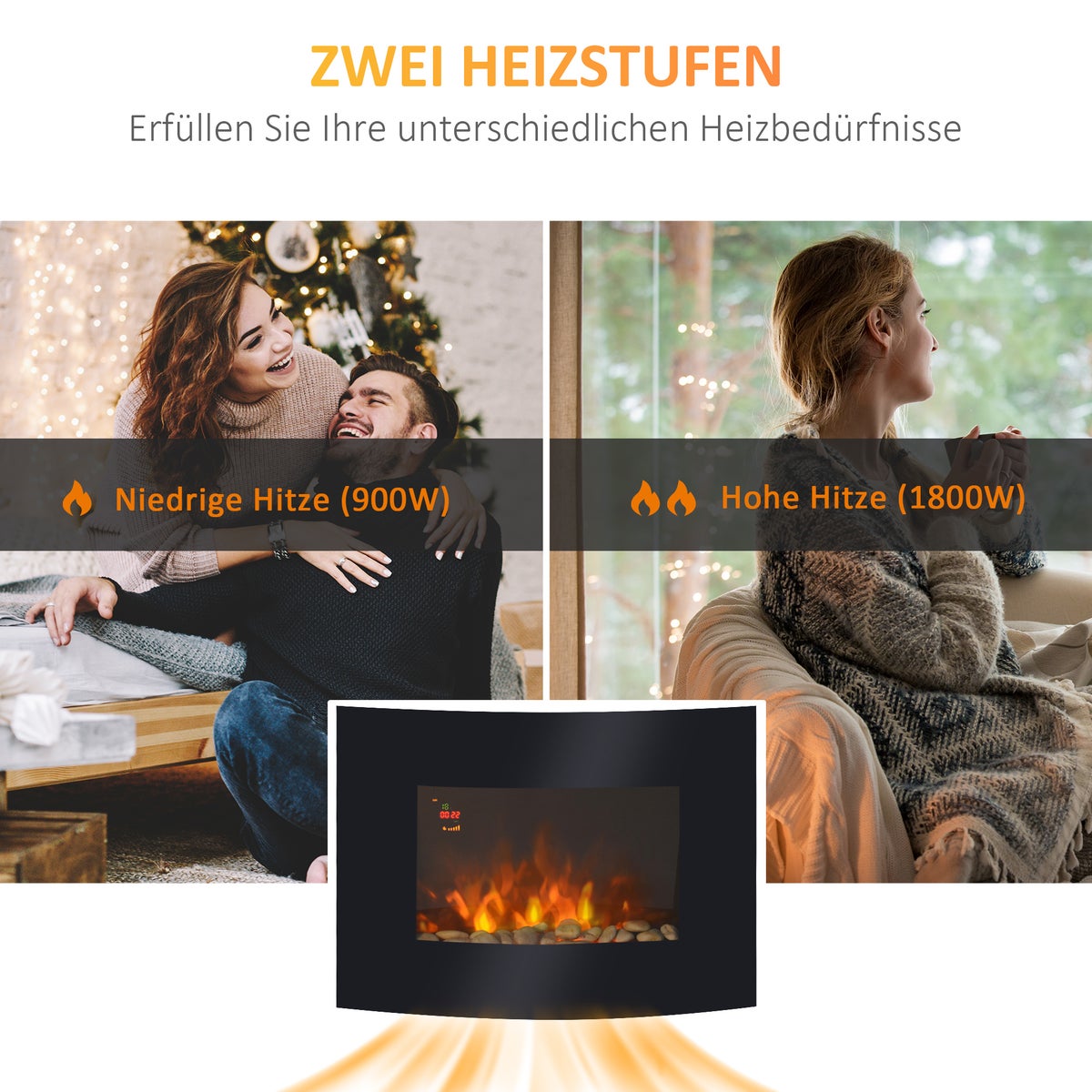 HOMCOM elektrische haard, 65 x 11,4 x 52 cm, metaal, veiligheidsglas, zwart
