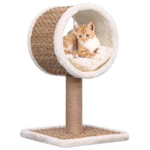 Arranhador para gatos com túnel e brinquedo, marrom