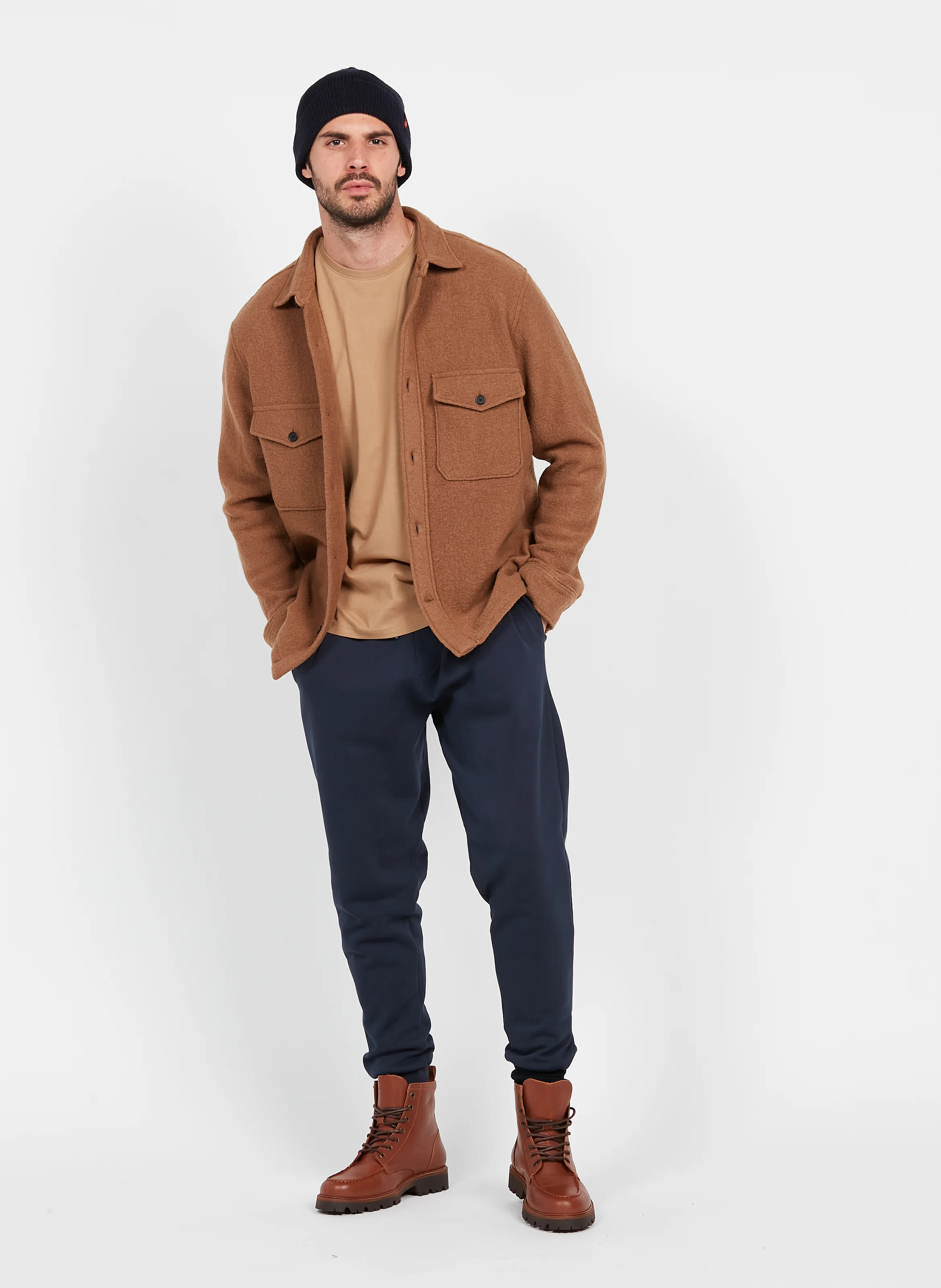 Tee-shirt droit col rond en coton | Marron