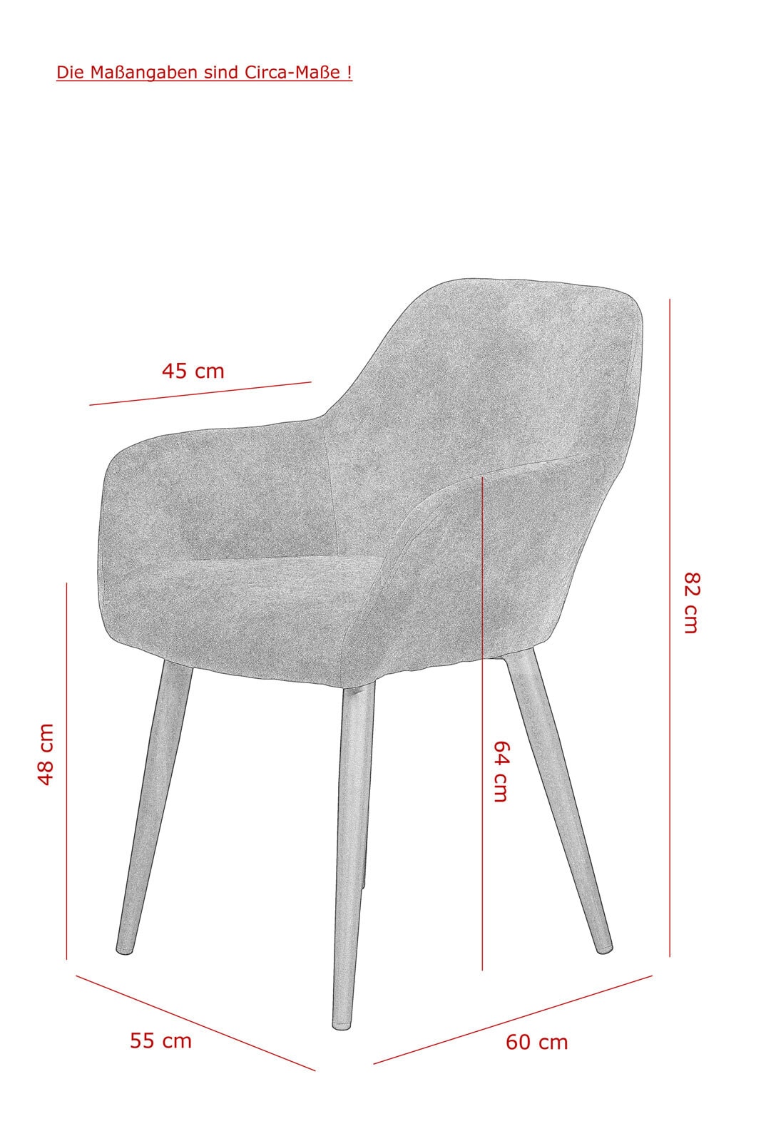 Stuhl Roberta 2er Set grau 55x82x60 cm
