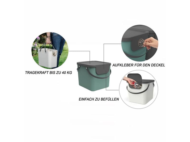 Rotho Recyclingbehälter Albula 40 l, Mistletoe Grün Mülleimer