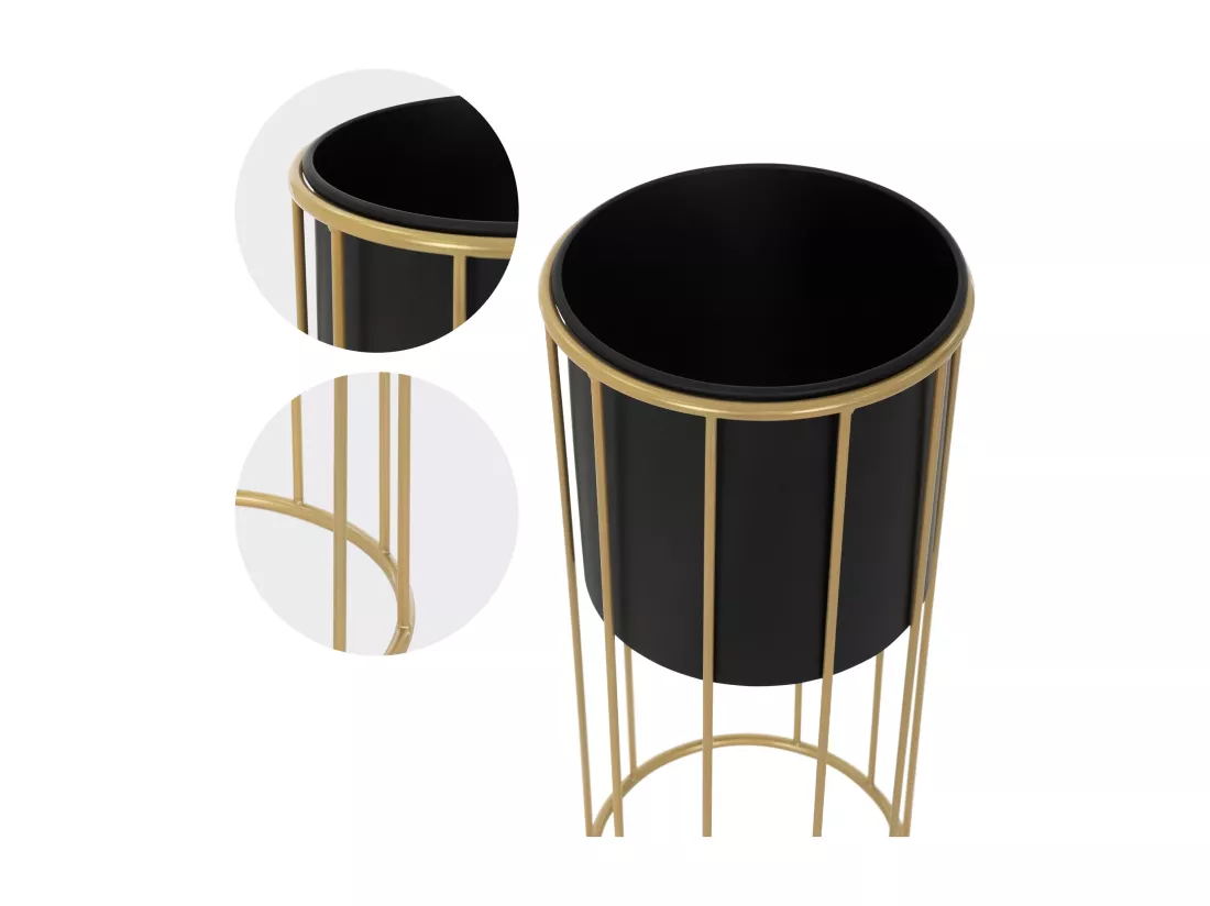 ML-Design Support pour fleurs, set de 2, noir-or, 21x46,7/24x70,5 cm, rond, acier, support pour pots de fleurs avec cache-pot, support pour plantes en métal, support pour pots de fleurs 2 pièces, pot de plantes Deko Colonne pour fleurs Tabouret pour
